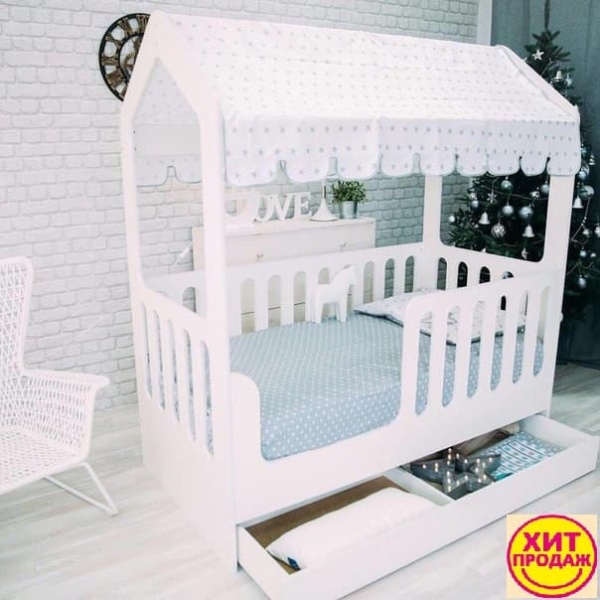 Кровать Сказка Белая (Домик с Ящиком)/Спальное Место 800 х 1600 мм