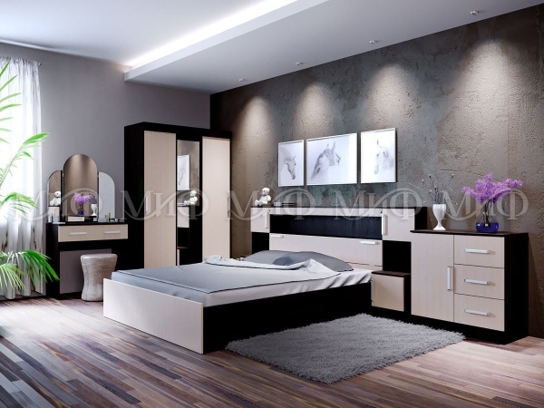 Спальный Гарнитур Барон (Шкаф-Купе+Комод+Туалетный Стол+Кровать с Прикроватным Блоком)/Разные Цвета